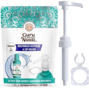 GuruNanda Mouthwash Dispenser Pump, Made for GuruNanda 33 oz and 16 Oz Mouthwashes, Spillproof & Leakproof, Locking Mechanism, Food-Grade Material, BPA & PFAS-Free