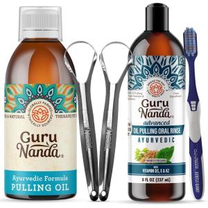 GuruNanda Original Oil Pulling, Fluoride Free Vegan Natural Mouthwash & Advanced Formula Oil Pulling – Natural Coconut Oil Mouthwash with Essential Oils