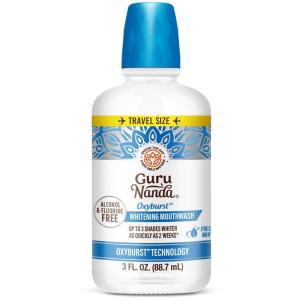 GuruNanda Oxyburst Teeth Whitening Mouthwash – Alcohol & Fluoride Free, with Hydrogen Peroxide & 7 Essential Oils, for On-The-Go Freshness, TSA Friendly, Wild Mint, 3 fl oz(3 Fl Oz (Pack of 1))