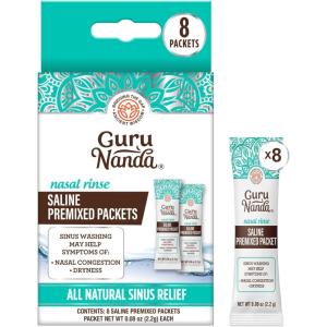 GuruNanda PreMixed Saline Packets for Nasal Rinse (8 Count), All Natural Sinus Rinse Packets to Help with Allergies & Congestion Relief, 0.08oz Each(Saline Packets (8 count))