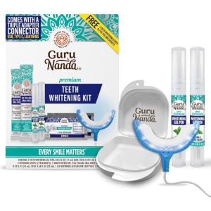 GuruNanda Premium Teeth Whitening Kit with Wired LED Light & Whitening Pen, Works with iPhone & Android, Helps Remove Surface Stains from Coffee, Food, Soda