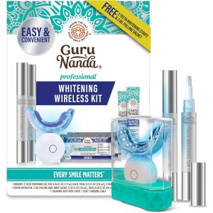GuruNanda Professional Teeth Whitening Wireless Kit with LED Light & Whitening Pen, Helps Remove Surface Stains from Coffee, Food, Soda, 40 Treatments