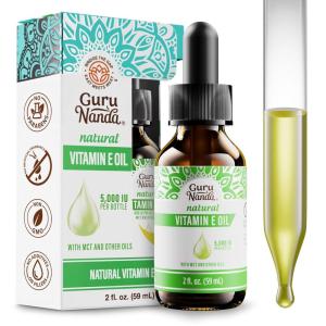 GuruNanda Pure & Natural Vitamin E Oil for Skin, Scars, Face, & Nails, 5,000 IU, With D-Alpha Tocopherol & MCT Oil to Help Enhance Absorption, Non-GMO & Vegan, 2 FlOz