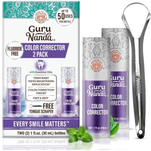 GuruNanda Purple Color Corrector Serum, Fluoride-Free & Gentle, Instant Teeth Whitening, with Essential Oils, Up to 50 Uses, 2 Pack