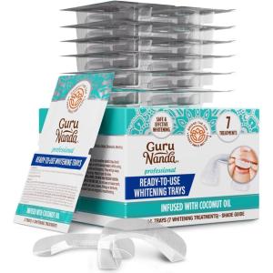 GuruNanda Ready-to-Use Prefilled Whitening Trays (7 Treatments) with 8% Hydrogen Peroxide to Remove Surface Stains, Fast & Easy Teeth Whitening for Sensitive Smiles