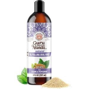 GuruNanda Sesame Mint Oil Pulling Mouthwash for Gentle & Natural Oral Care, Pure Sesame & Mint Extracts, Supports Happy Gums & Oral Hygiene, Alcohol-Free, 8 Oz