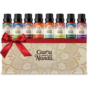 GuruNanda Set of 8 Essential Oils (15ml x 8), 100% Pure Aromatherapy Oils for Diffuser, Massage, Candle Making (Lavender, Peppermint, Eucalyptus, Orange, Lemongrass, Cedarwood, Tea Tree, Frankincense)