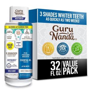 GuruNanda Teeth Whitening Dual Barrel Oxyburst Mouthwash – Alcohol & Fluoride Free, Hydrogen Peroxide to Promote Whiter Teeth – Wild Mint – 32 Fl Oz(Whitening Mouthwash – 32floz (Pack of 1))