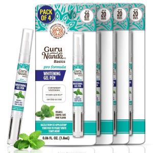 GuruNanda Teeth Whitening Pen,(0.06 fl oz)-20 Uses, Vegan & Gentle on Teeth Pro Formula – Hydrogen Peroxide Whitening Gel Pen, Cruelty-free, Mint Flavor(0.06 Fl Oz (Pack of 4))