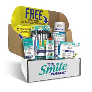 GuruNanda Total Smile Makeover Kit Charcoal with Cocomint Oil Pulling, Dual Barrel Whitening Mouthwash, Whitening Strips & Charcoal Butter on Gums Toothbrushes(5.27 Fl Oz (Pack of 5))