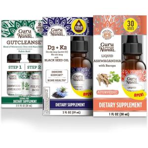 GuruNanda Total Wellness Boost with Liquid Ashwagandha, Black Seed Oil & GutCleanse – Helps with Immunity and Mind Care