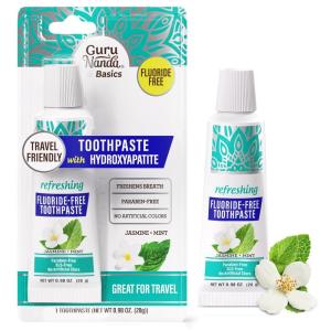 GuruNanda Travel Toothpaste with Hydroxyapatite, Travel Size Toothpaste with Xylitol, Whitens Teeth & Freshens Breath, TSA-Friendly & SLS-Free, Jasmine Mint Flavor, 0.98 Oz