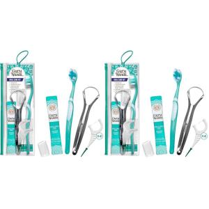 GuruNanda Travel-Friendly Oral Care Kit- 1 Butter on Gums Toothbrush, 1 Tongue Scraper, 4 Dual-Action Floss Picks, 1 Coconut & Mint Oil Pulling Sachet(Teal)