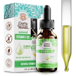 GuruNanda Vitamin E Oil, 2 Fl Oz Pure & Natural, 15,000 IU per Bottle, for Skin, Hair, Face, Nails & Scars, With Coconut Oil to Help Nourish & Moisture, Non-GMO & Vegan