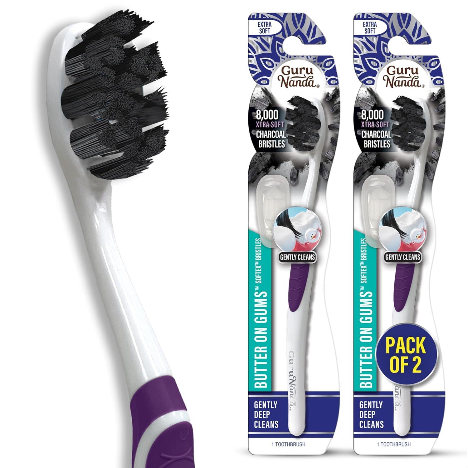 imageGuruNanda Butter on Gums Charcoal Toothbrush 8000 Softex Bristles for Sensitive Teeth ampamp Gums Aids in Teeth Whitening Extra Soft 1 CountCharcoal