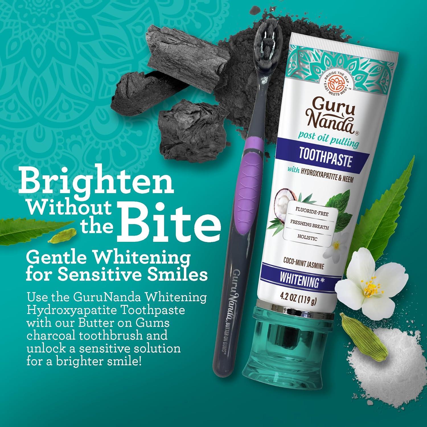 imageGuruNanda Butter on Gums Charcoal Toothbrush 8000 Softex Bristles for Sensitive Teeth ampamp Gums Aids in Teeth Whitening Extra Soft 1 CountCharcoal