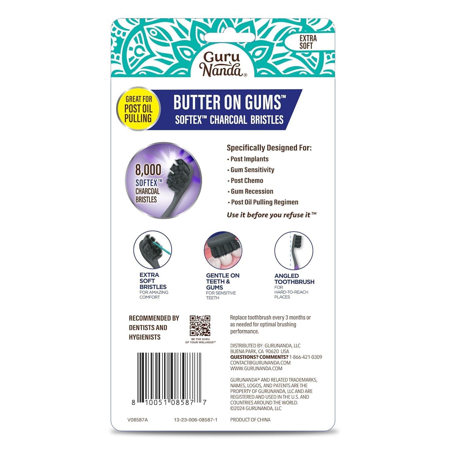 imageGuruNanda Butter on Gums Charcoal Toothbrush 8000 Softex Bristles for Sensitive Teeth ampamp Gums Aids in Teeth Whitening Extra Soft 1 CountCharcoal