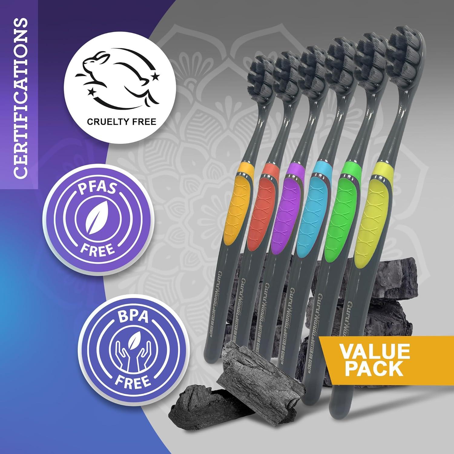 imageGuruNanda Butter on Gums Charcoal Toothbrush 8000 Softex Bristles for Sensitive Teeth ampamp Gums Aids in Teeth Whitening Extra Soft 1 CountCharcoal