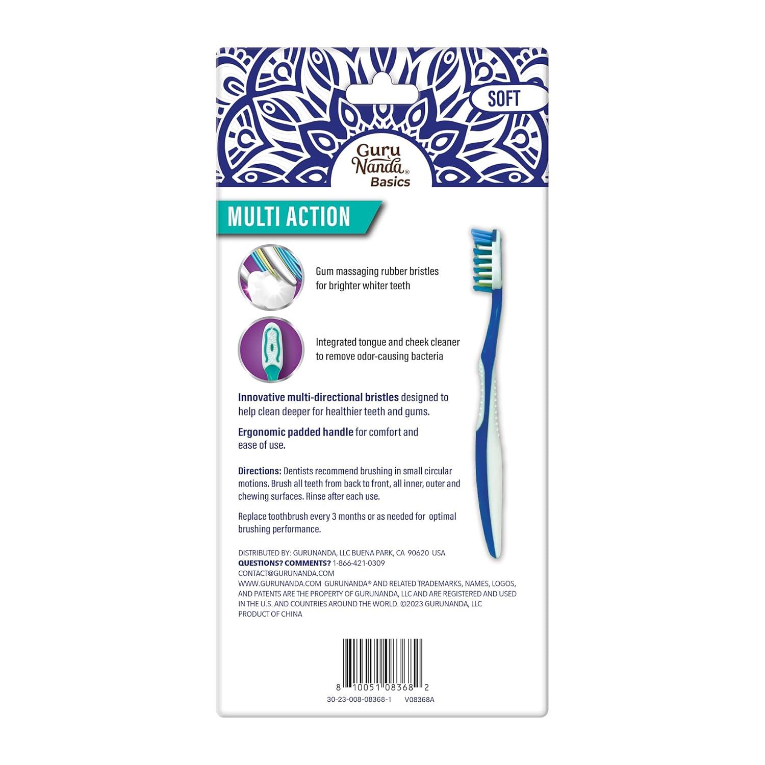 imageGuruNanda MultiAction Toothbrush with Tongue Cleaner Soft Bristles for Sensitive Teeth ampamp Gums Assorted Colors Pack of 8
