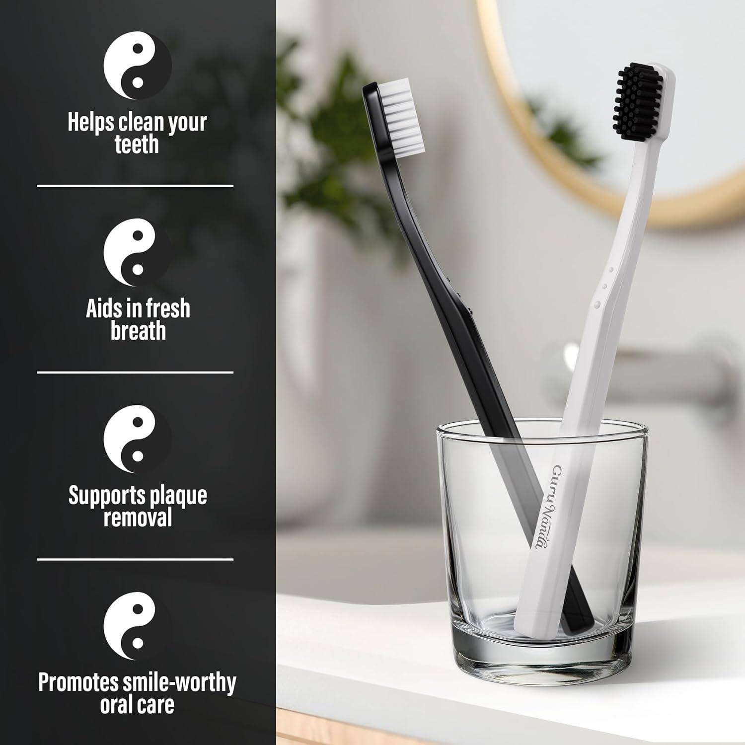 imageGuruNanda Yin ampamp Yang Toothbrush with Extra Soft Bristles Promotes Gentle Balanced Oral Hygiene for a Brighter ampamp Happier Smile Eco Friendly BPA Free 2 Count