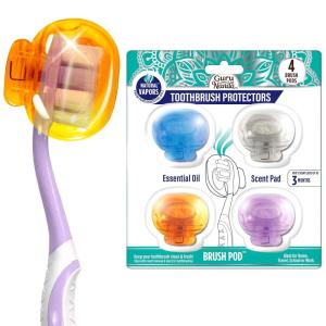 GuruNanda Brush Pods – Toothbrush Cover for Manual & Electric Toothbrush, Keeps Toothbrush Fresh & Clean, Travel Accessories with Natural Essential Oil Vapors, 1 Pack(Pack of 4)