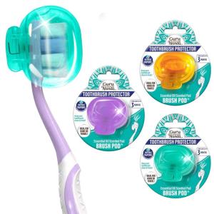 GuruNanda Brush Pods – Toothbrush Cover for Manual & Electric Toothbrush, Keeps Toothbrush Fresh & Clean, Travel Accessories with Natural Essential Oil Vapors, 1 Pack(Pack of 3)