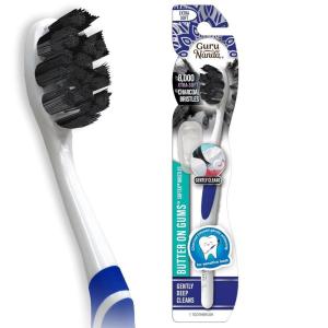 GuruNanda Butter on Gums Charcoal Toothbrush – 8,000+ Softex Bristles for Sensitive Teeth & Gums, Aids in Teeth Whitening, Extra Soft (1 Count)(Charcoal)