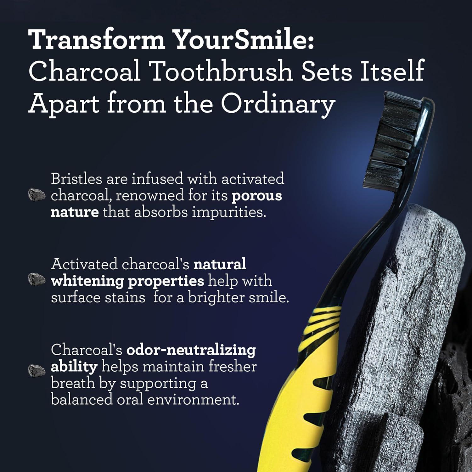 imageGuruNanda Charcoal Infused Toothbrush Soft Charcoal Bristles Helps Clean Plaque Whitens Teeth and Aids in Fresh Breath BPAFree Brush for Adults ampamp Kids 6 CountToothbrush