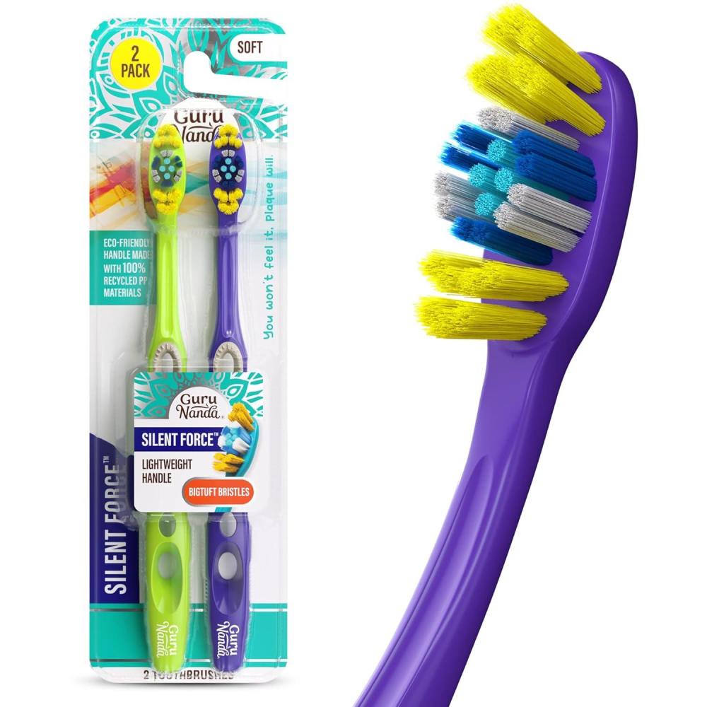 imageGuruNanda Silent Force ToothbrushBig Tuft Bristles for Deep Cleaning ampamp Thorough Plaque Removal Gentle on Teeth ampamp Gums Ergonomic Handle EcoFriendly BPAFree 2 Count