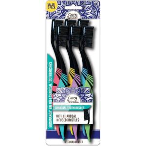GuruNanda Charcoal Infused Toothbrush – Soft Charcoal Bristles – Helps Clean Plaque, Whitens Teeth, and Aids in Fresh Breath – BPA-Free Brush for Adults & Kids (6 Count)(Toothbrush)