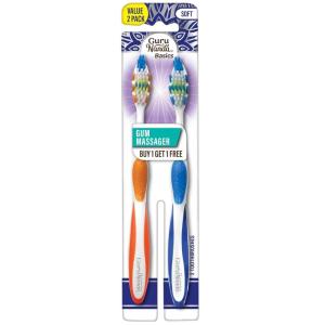 GuruNanda Gum Massager Toothbrush – Soft for Adults & Children – Multi Color for Travel – (Colors May Vary) 2 Pack