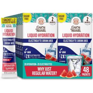 GuruNanda Hydramate Hydration Electrolyte Drink Mix, Watermelon – Sugar-Free – 48 Count