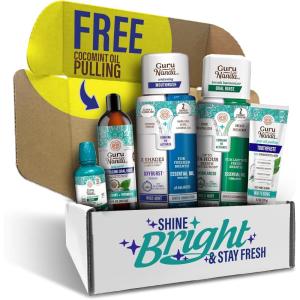 GuruNanda Shine Bright Stay Fresh – Dual Barrel Whitening & Breath Harmonizer Mouthwash & Neem Toothpaste for Long-Lasting Fresh Breath & Teeth Whitening