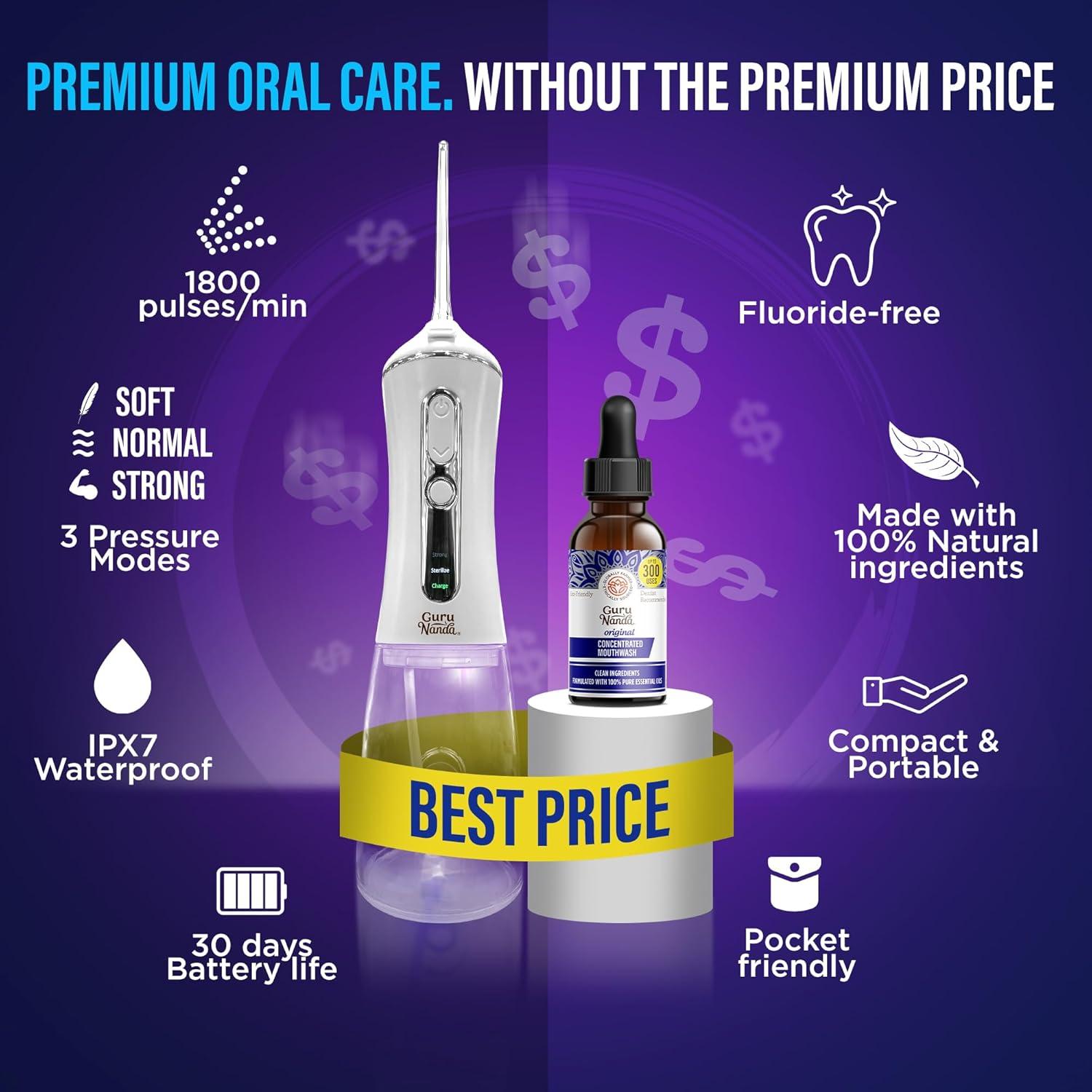 imageGuruNanda Advanced Water Flosser 20 with UV Mode ampamp Concentrated Mouthwash Duo Fresh Breath ampamp Thorough Plaque Removal for a Brighter SmileMulticolor