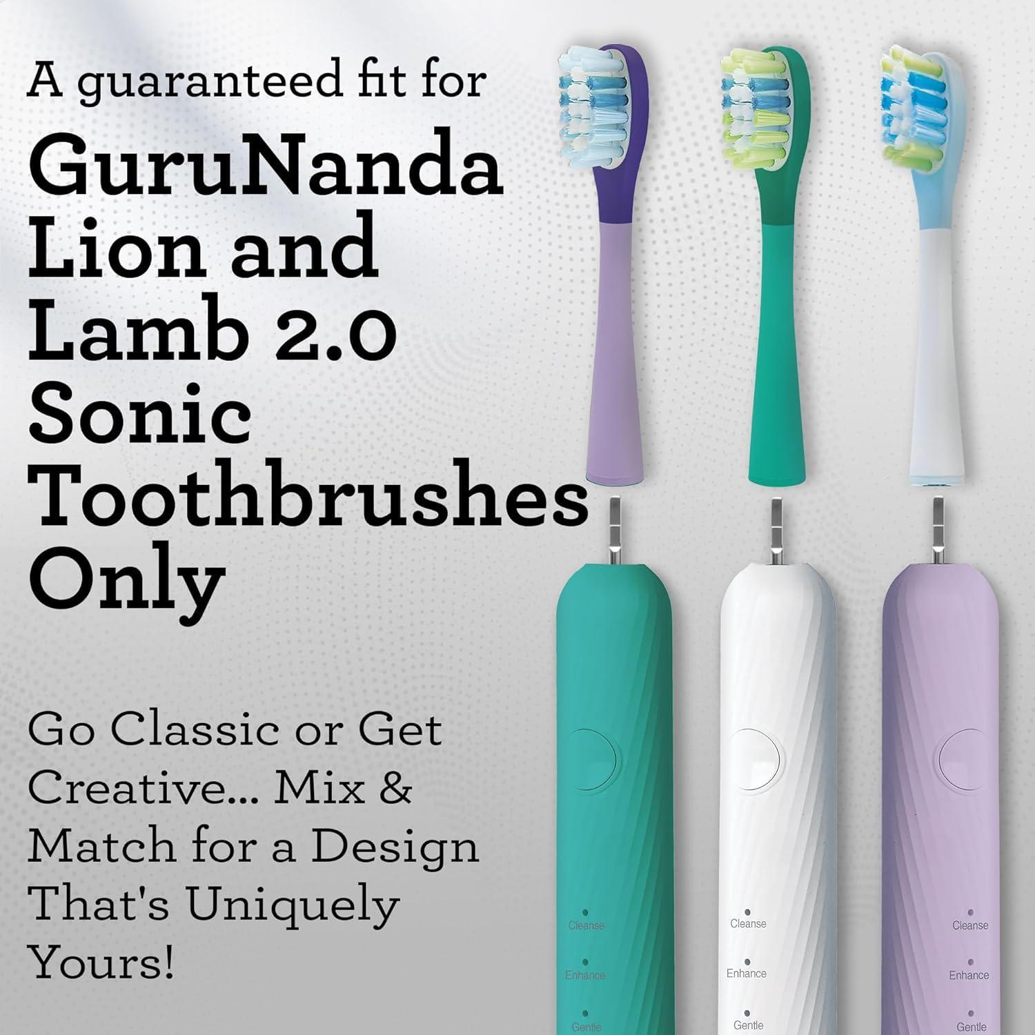 imageGuruNanda Lion ampamp Lamb 20 Replacement Brush Head Pack of 6 RoundEnded Soft Bristles to Help with Plaque Control BPAFree IPX7 Waterproof LavenderWhite
