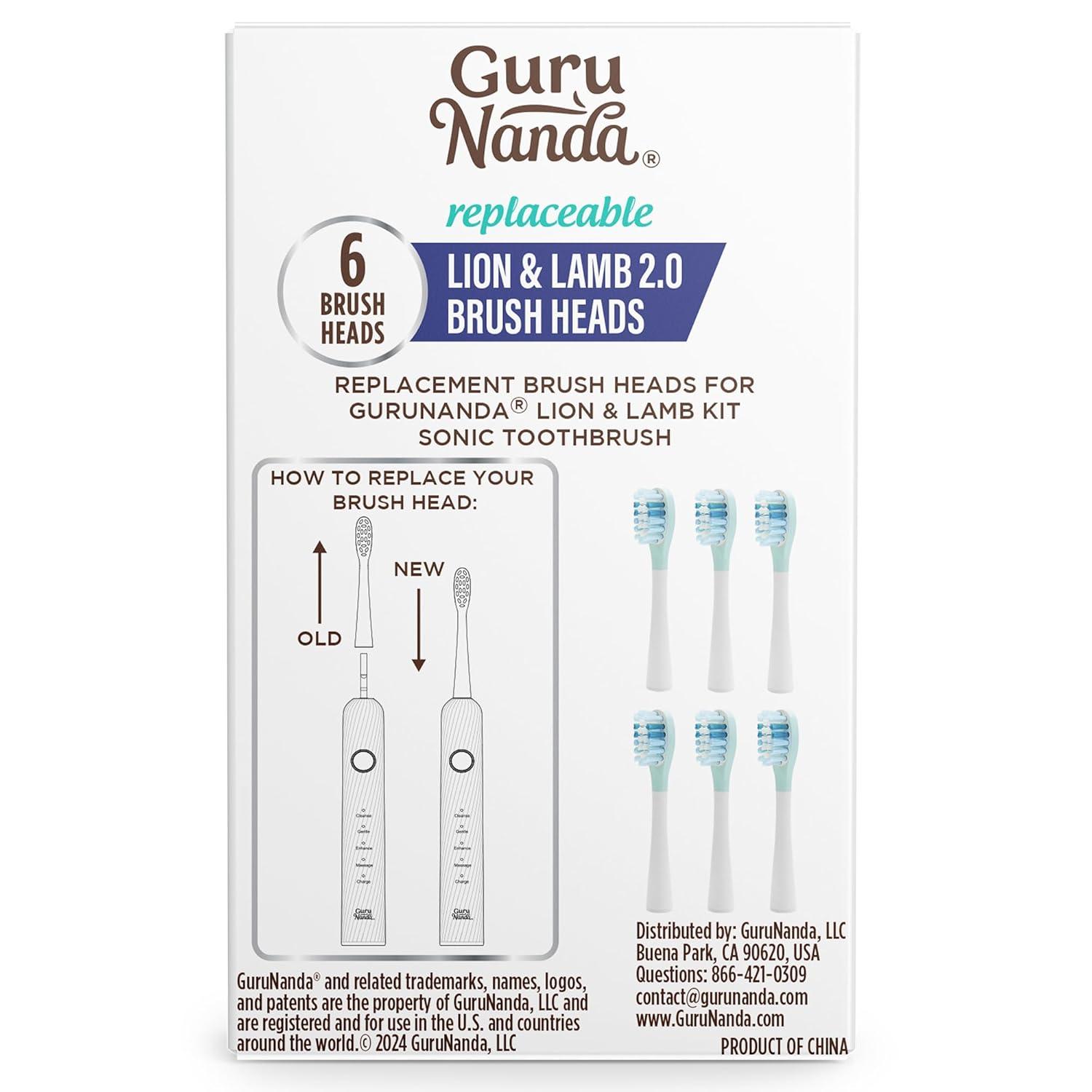 imageGuruNanda Lion ampamp Lamb 20 Replacement Brush Head Pack of 6 RoundEnded Soft Bristles to Help with Plaque Control BPAFree IPX7 Waterproof LavenderWhite