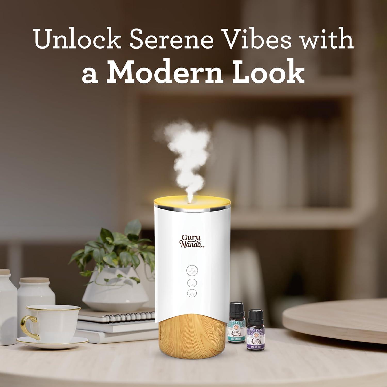imageGuruNanda Calm Aura Essential Oil Diffuser Sleek Modern Aromatherapy Diffuser with Turbo ampamp Mist Modes Auto ShutOff Safety Covers 250 Sq Ft 100 ml