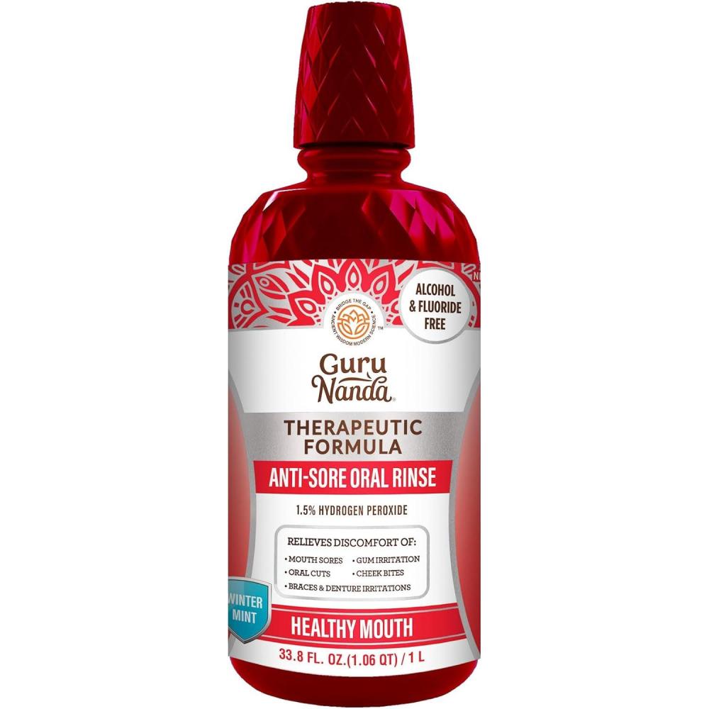 imageGuruNanda Therapeutic Formula AntiSore Oral Rinse with 15 Hydrogen Peroxide Alcohol amp Fluoride Free Mouthwash for Oral Irritation Relief Winter Mint Flavor 16 fl oz338 Fl Oz Pack of 1