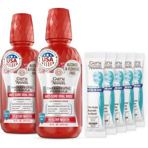 GuruNanda Therapeutic Formula Anti-Sore Oral Rinse with 1.5% Hydrogen Peroxide, Alcohol & Fluoride Free Mouthwash for Oral Irritation Relief, Winter Mint Flavor, 16 fl oz(16 Fl Oz (Pack of 2))