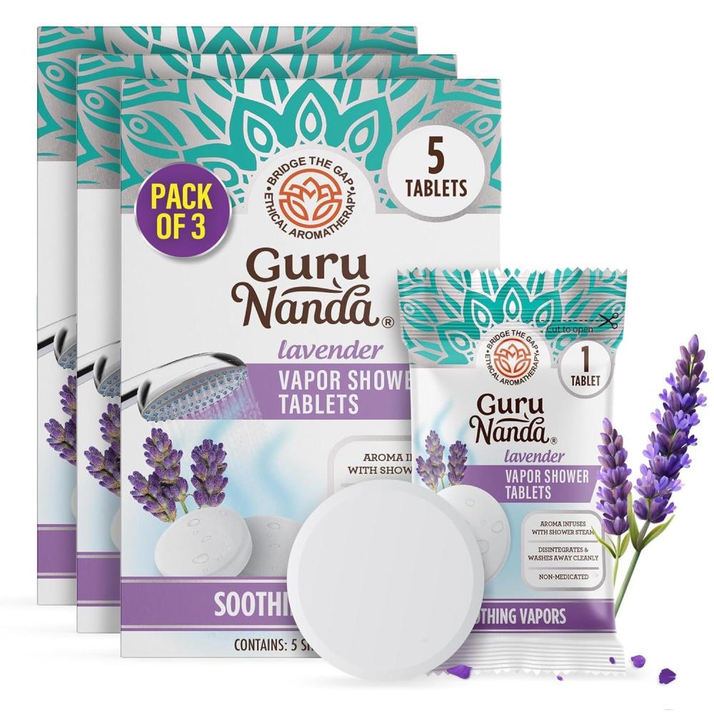 imageGuruNanda Lavender Vapor Shower Tablets CleanDissolving Aromatherapy Shower Steamers with Lavender amp Menthol Soothes amp Promotes Relaxation Ideal for Gifting 5 CountPack of 3