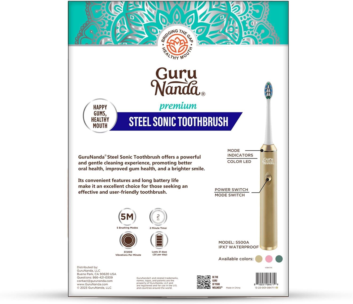 imageGuruNanda Steel Sonic Toothbrush Rechargeable 5 Modes 2 Min Smart Timer amp Replacement Brush Heads TealTeal