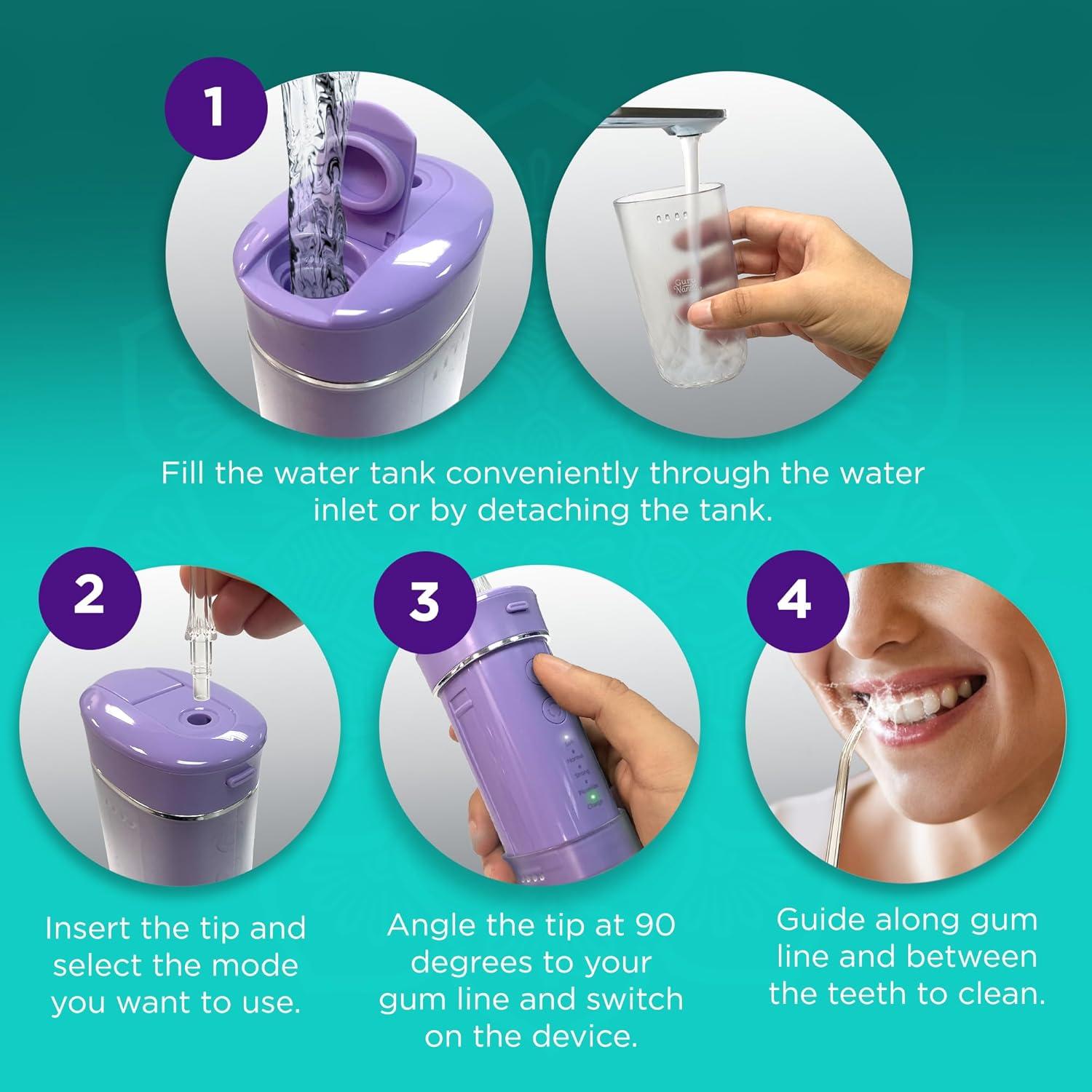 imageGuruNanda Valentines Day Special Compact Water Dental Flosser Portable Travel Size Oral Irrigator Flosser with Collapsible 180 ml Tank Smart Timer 4 Flossing Modes TSAFriendly PinkLavender