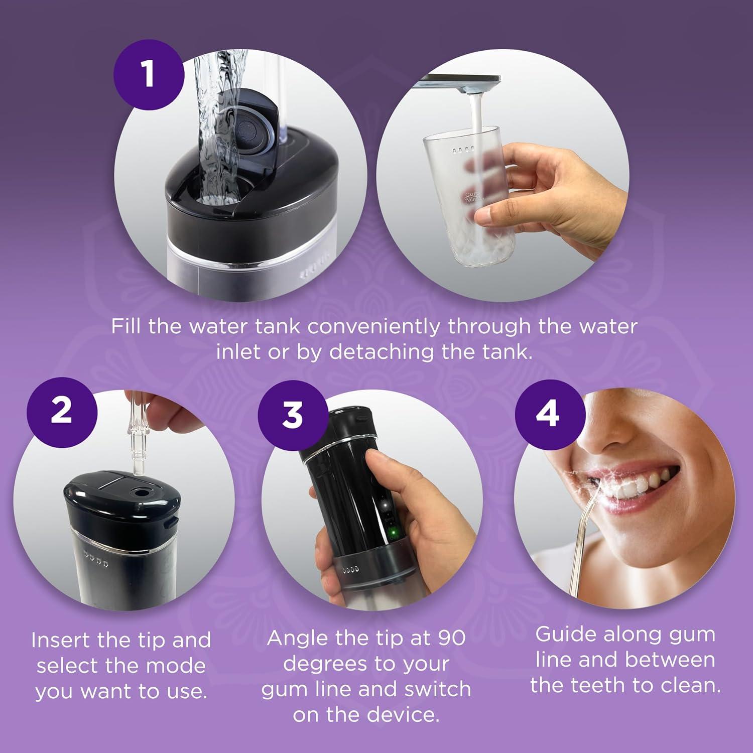 imageGuruNanda Valentines Day Special Compact Water Dental Flosser Portable Travel Size Oral Irrigator Flosser with Collapsible 180 ml Tank Smart Timer 4 Flossing Modes TSAFriendly PinkBlack