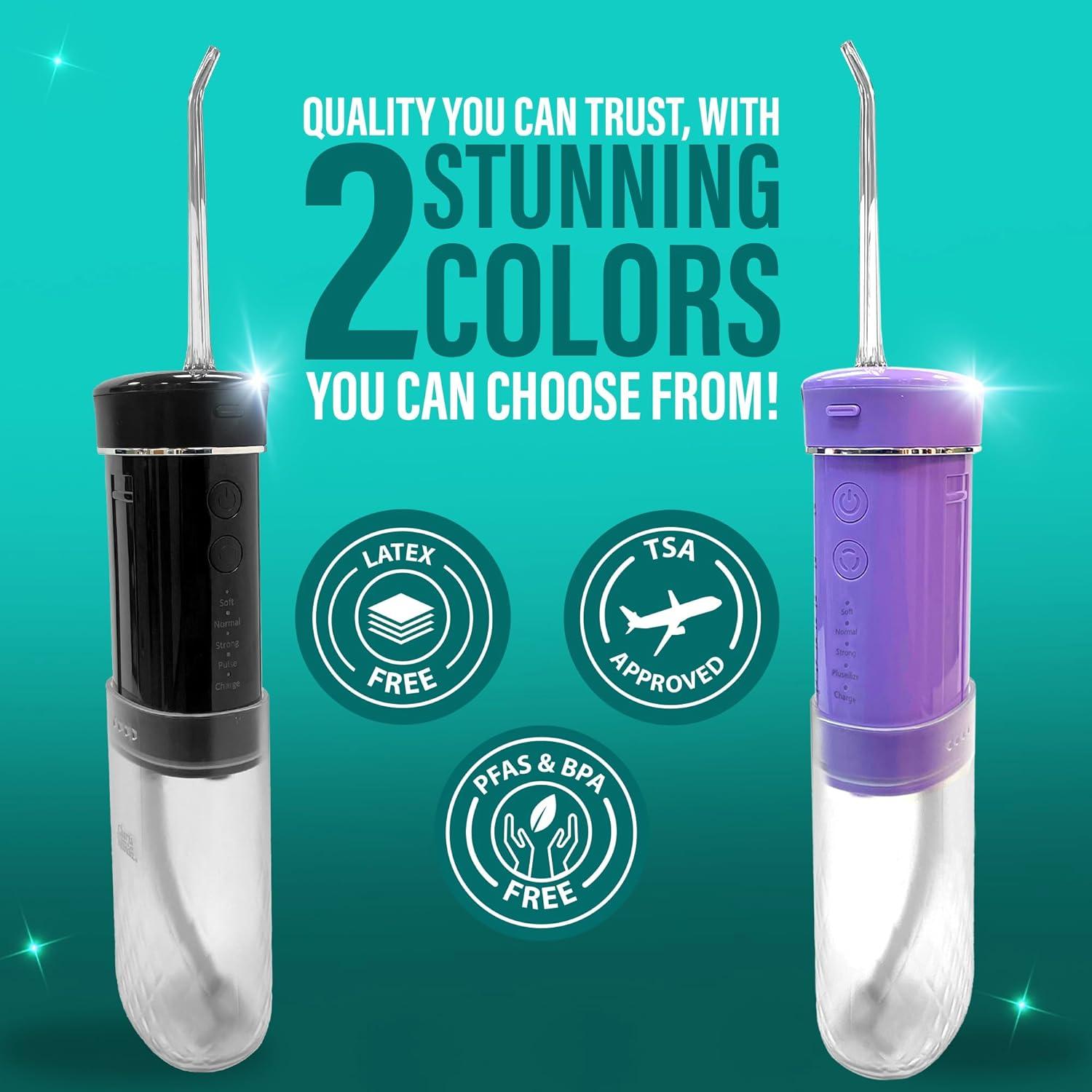 imageGuruNanda Valentines Day Special Compact Water Dental Flosser Portable Travel Size Oral Irrigator Flosser with Collapsible 180 ml Tank Smart Timer 4 Flossing Modes TSAFriendly PinkLavender