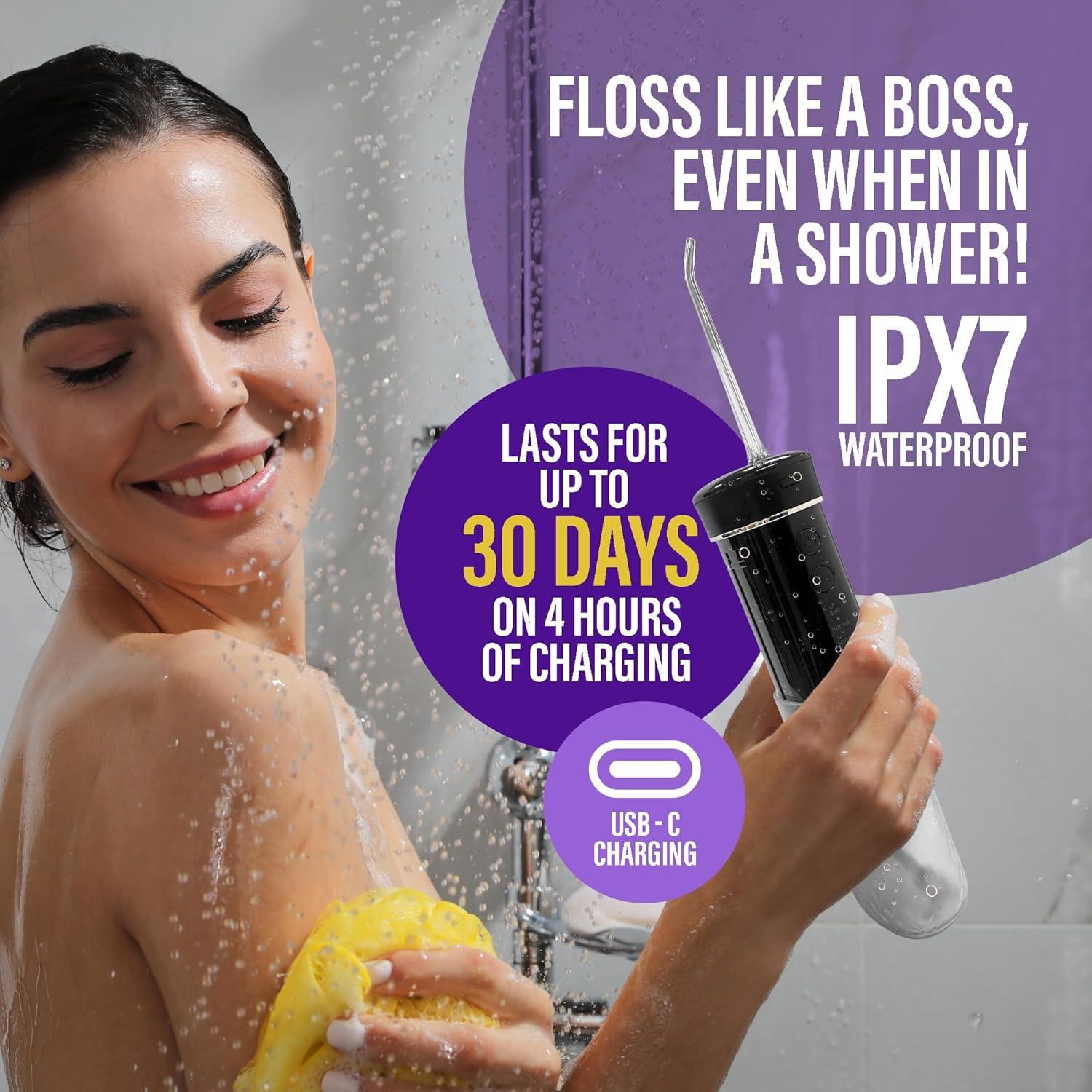 imageGuruNanda Valentines Day Special Compact Water Dental Flosser Portable Travel Size Oral Irrigator Flosser with Collapsible 180 ml Tank Smart Timer 4 Flossing Modes TSAFriendly PinkBlack