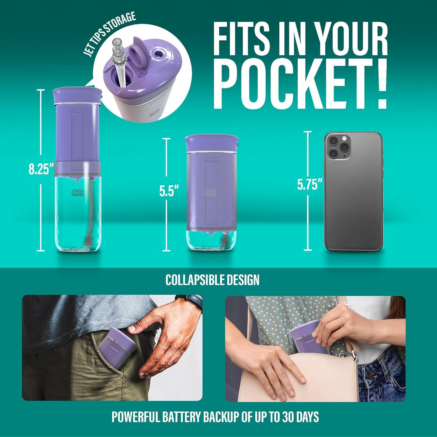 imageGuruNanda Valentines Day Special Compact Water Dental Flosser Portable Travel Size Oral Irrigator Flosser with Collapsible 180 ml Tank Smart Timer 4 Flossing Modes TSAFriendly PinkLavender