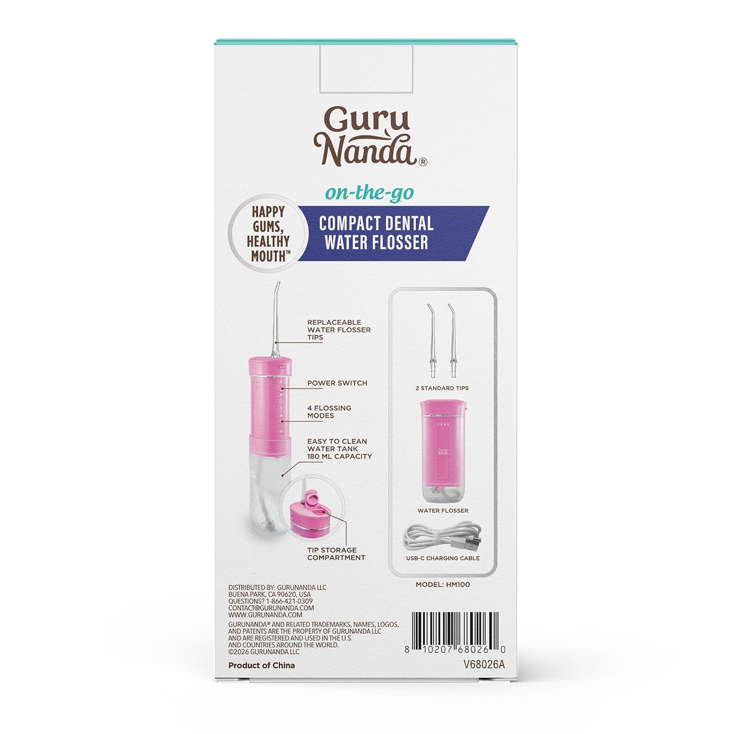 imageGuruNanda Valentines Day Special Compact Water Dental Flosser Portable Travel Size Oral Irrigator Flosser with Collapsible 180 ml Tank Smart Timer 4 Flossing Modes TSAFriendly PinkPink