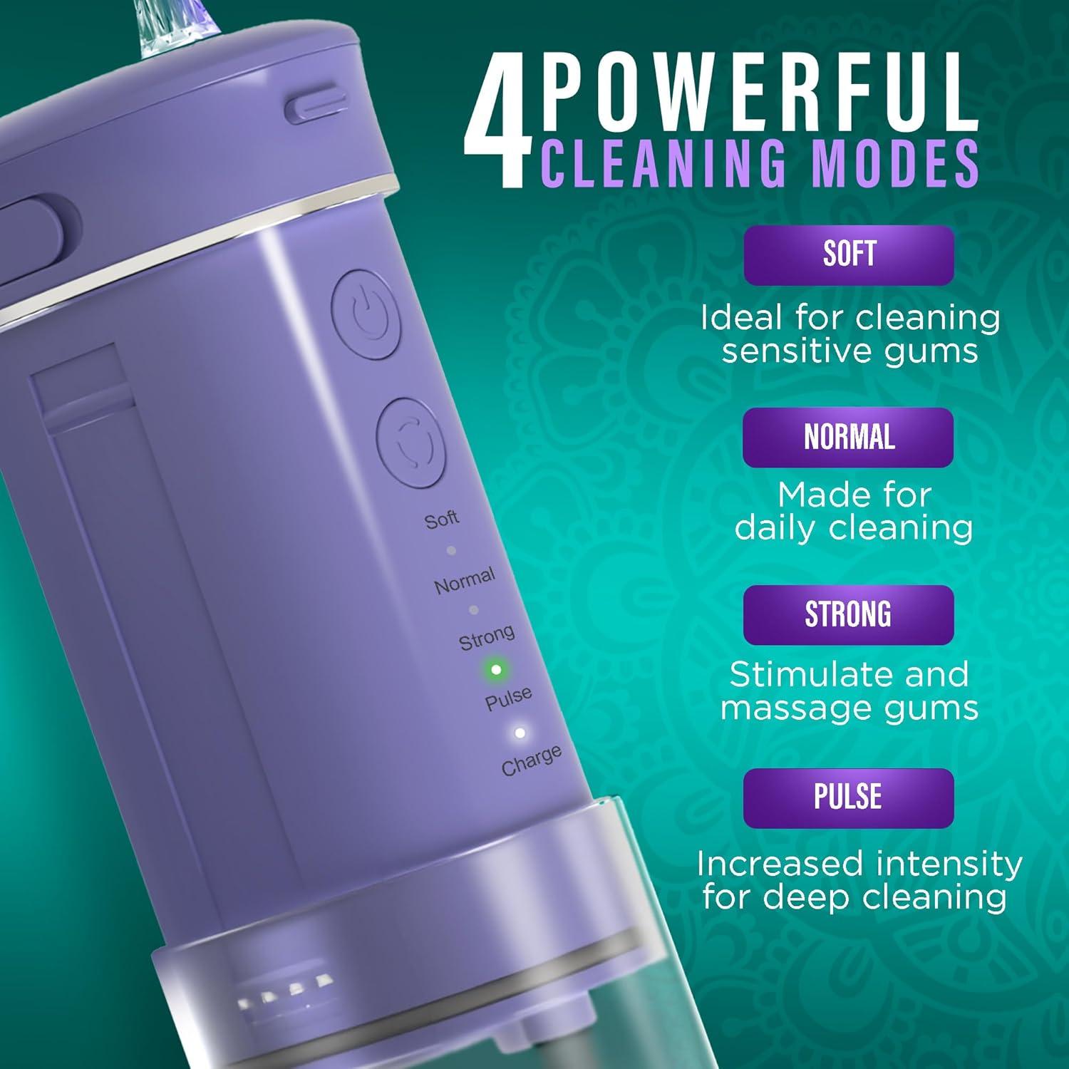 imageGuruNanda Valentines Day Special Compact Water Dental Flosser Portable Travel Size Oral Irrigator Flosser with Collapsible 180 ml Tank Smart Timer 4 Flossing Modes TSAFriendly PinkLavender