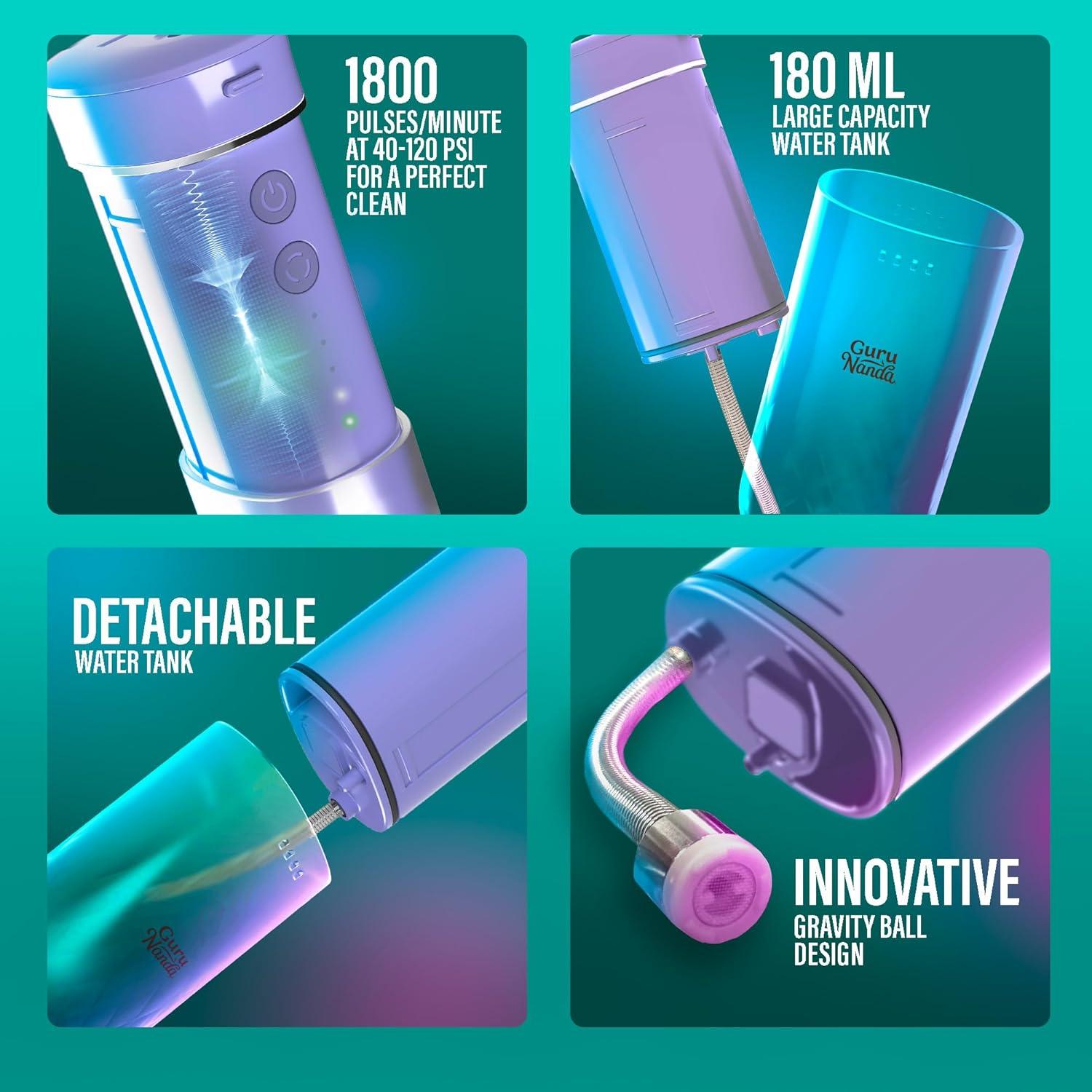 imageGuruNanda Valentines Day Special Compact Water Dental Flosser Portable Travel Size Oral Irrigator Flosser with Collapsible 180 ml Tank Smart Timer 4 Flossing Modes TSAFriendly PinkLavender