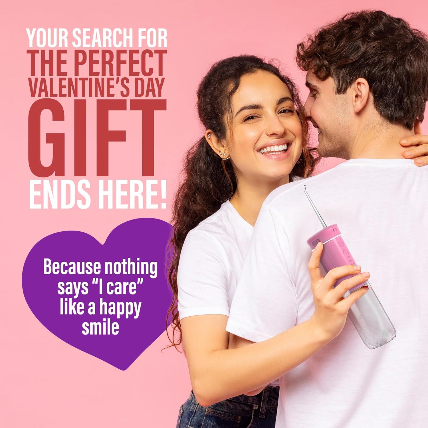 imageGuruNanda Valentines Day Special Compact Water Dental Flosser Portable Travel Size Oral Irrigator Flosser with Collapsible 180 ml Tank Smart Timer 4 Flossing Modes TSAFriendly PinkPink